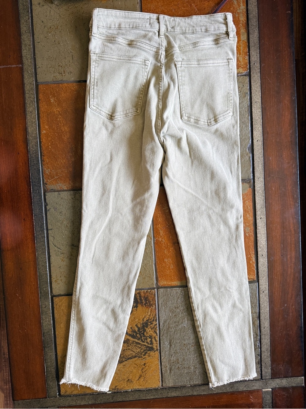 We the free 30 khaki straight skinny jean pant 11” rise 25.5” inseam raw hem